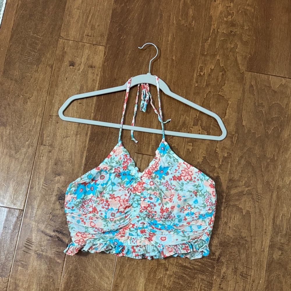 American Eagle Outfitters Floral Crop Top - Blue and Red